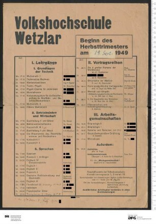 Ankündigung einer einzelnen Veranstaltung 1949