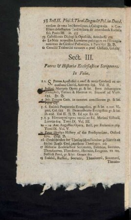 Sect. III. Patres et Historiae Ecclesiasticae Scriptores