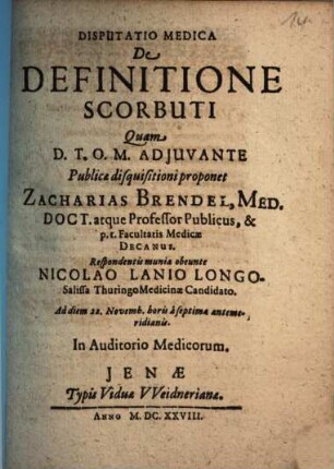 Disputatio Medica De Definitione Scorbuti