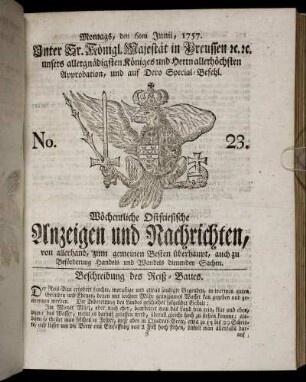 No. 23. Montags, den 6ten Junii, 1757.