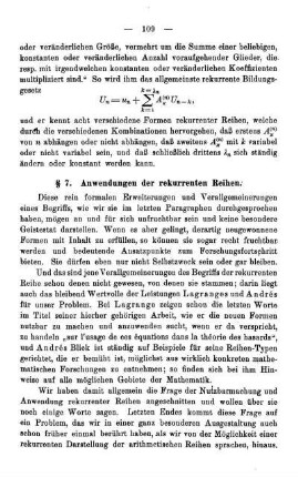 § 7. Anwendungen der rekurrenten Reihen.