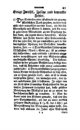 Einige Zweifel, Zusätze und bemerkte Fehler