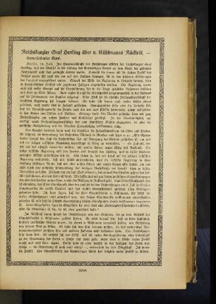Reichskanzler Graf Hertling über v. Kühlmanns Rücktritt.