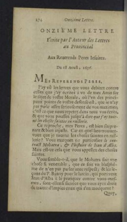 Onziéme Lettre ... 18. Aoust, 1656.