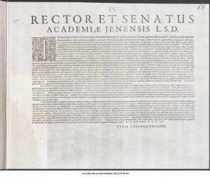 Rector Et Senatus Academiae Jenensis L. S. D. Inventa lege inveniri fraudem legis ... P. P. die XI. Octobris. A. O. R. 1618.