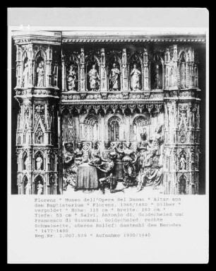 Altar aus dem Baptisterium — rechte Schmalseite, oberes Relief: Gastmahl des Herodes
