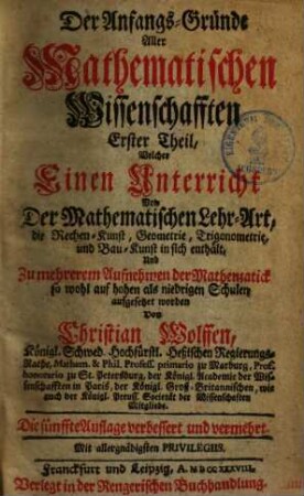 Die Anfangsgründe aller mathematischen Wissenschaften, 1