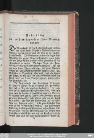 Anleitung zu wahren hippokratischen Beobachtungen.