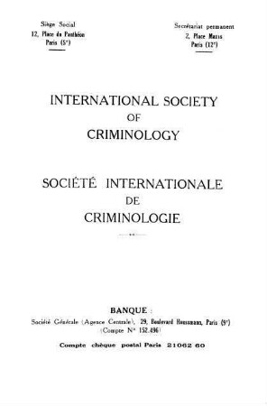 International Society of Criminology - Société internationale de criminology