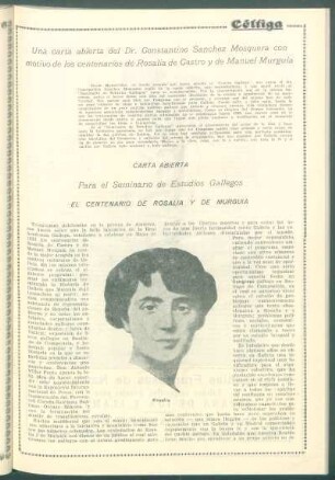 Carta abierta para el Seminario de Estudios Gallegos - El centenario de Rosalía y de Murguía