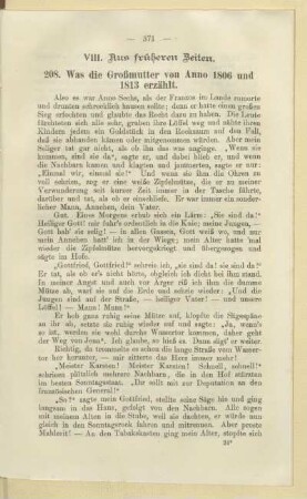VIII. Aus früheren Zeiten