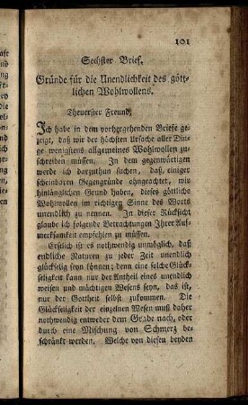 Sechster Brief. Gründe für die Unendlichkeit des göttlichen Wohlwollens.