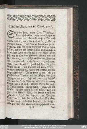 Fontainebleau, am 16 Oktob. 1738.