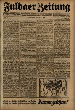 Erste Ausgabe vom Samstag, den 30. März 1918.