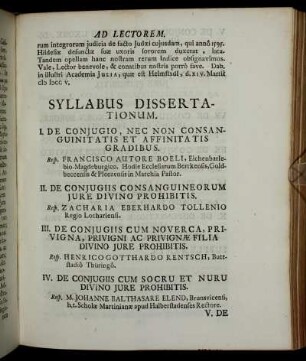 Syllabus Dissertationum.