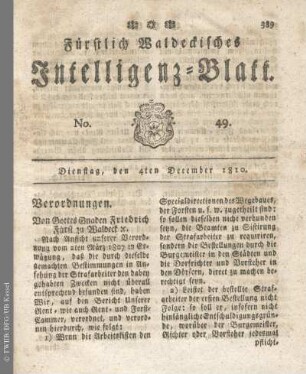 No. 49, Dienstag, den 4ten December 1810