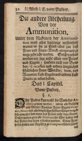 Die andere Abtheilung. Von der Ammunition.
