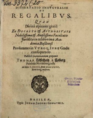 Diss. inaug. de regalibus
