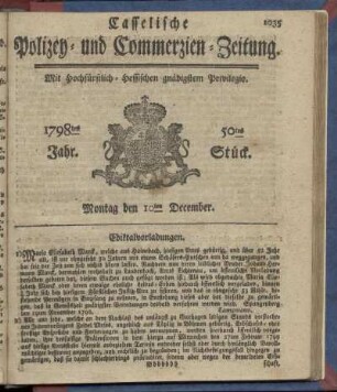 50tes Stueck, Montag den 10ten December 1798