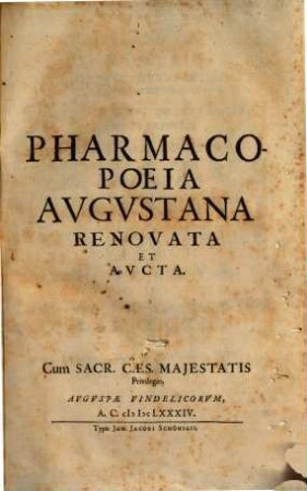 Pharmacopoeia Augustana : renovata et aucta