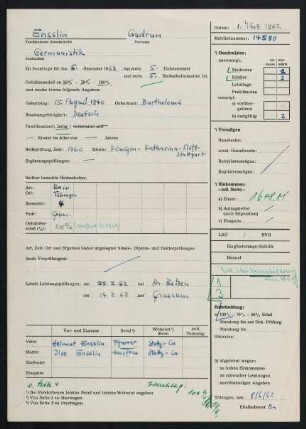 Antrag auf Gebührenerlass Sommersemester 1962. 1.3.1962