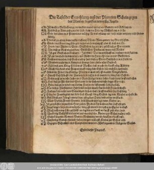 Die Tafel der Erwehlung auß der Planeten Schein gegen den Monden/ begriffen in dreyssig Regeln.