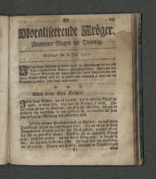 Nummer Regen un Zwintig. Mahndags den 19. July 1751