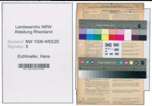 Entnazifizierung Hans Eichhoefer , geb. 18.01.1906 (Zollsekretaer)