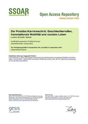 Der Postdoc-Karriereschritt: Geschlechterrollen, transnationale Mobilität und soziales Leben