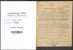 Entnazifizierung Philipp Linsel , geb. 18.10.1920 (Arbeiter)