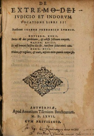 De Extremo Dei Ivdicio Et Indorvm Vocatione Libri II