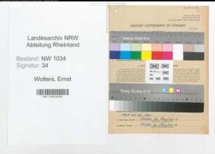 Entnazifizierung Ernst Wolters , geb. 20.01.1896 (Oberstleutnant)