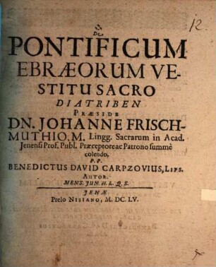 De pontificum Ebraeorum vestitu sacro diatriben
