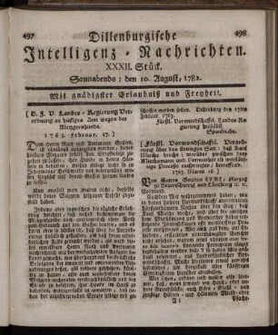 XXXII. Stück. Sonnabends : den 10. August, 1782.