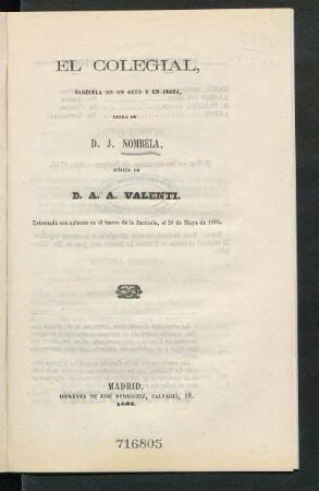 El colegial : zarzuela en un acto y en prosa