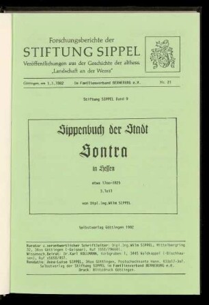 Forschungsberichte der Stiftung Sippel, Göttingen am 1.1.1982, Nr. 21
