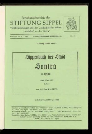 Forschungsberichte der Stiftung Sippel, Göttingen am 1.1.1982, Nr. 21