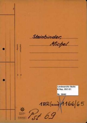 Personenheft Michel Steinbinder (*18.10.1894), SS-Obersturmbannführer