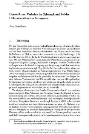 Dynamik und Variation im Gebrauch und bei der Dokumentation von Paronymen