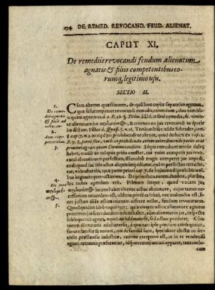 Caput XI. De remediis revocandi feudum, alienatum agnatis & filiis competentibus eorumq[ue] legitimo usu.