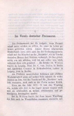 I. Im Verein deutscher Freimaurer.