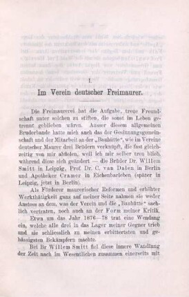 I. Im Verein deutscher Freimaurer.