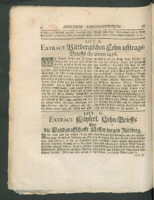 Litt. B. Extract Rittbergischen Lehn ufftrags-Brieffs de anno 1456.