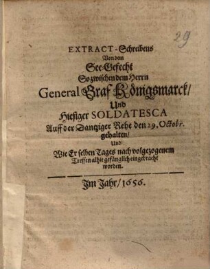 Extract-Schreibens Von dem See-Gefecht ... Auff der Dantziger Rehe ...