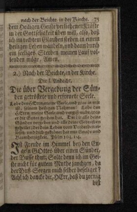 Die I. Andacht. Die über Vergebung der Sünden getröstete und erfreuete Seele.