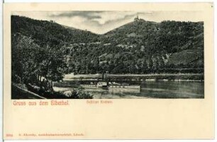 Dubitz. Elbe mit Dampfer und Dubitzer Kirchlein
