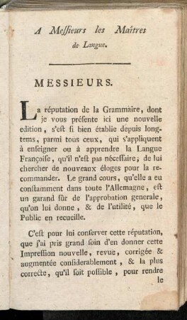 A Messieurs les Maîtres de Langue.