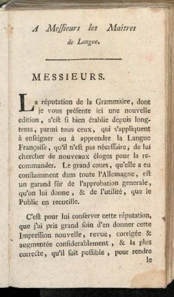 A Messieurs les Maîtres de Langue.