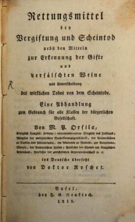 Rettungsmittel bei Vergiftung und Scheintod
