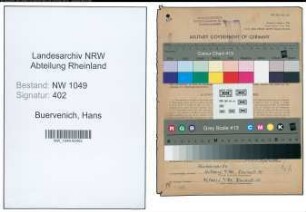 Entnazifizierung Hans Buervenich , geb. 23.08.1901 (Kaufmaennischer Angestellter)